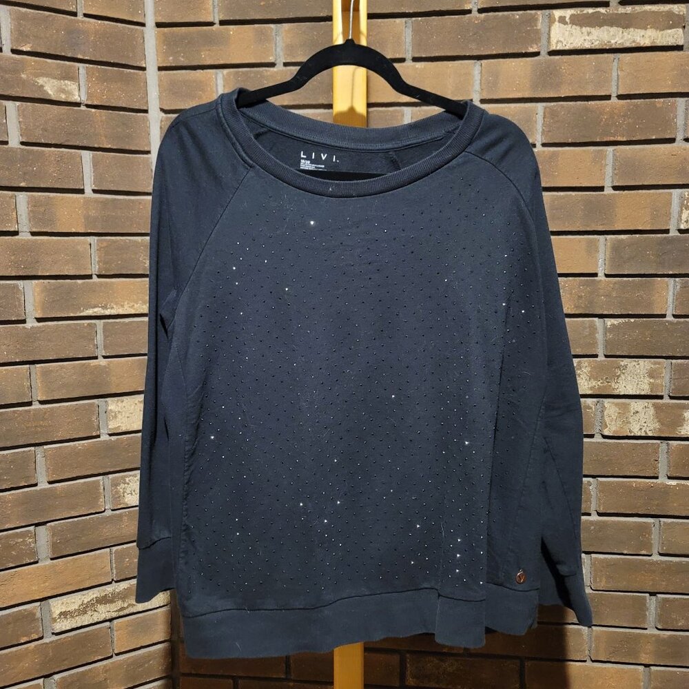 LIVI Lane Bryant Distressed Crewneck Sweatshirt Grunge Athleisure Black Size 18